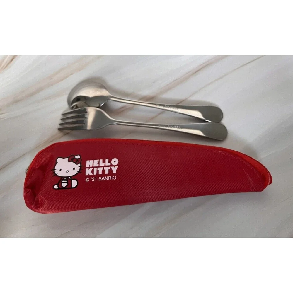 2 Sets Sanrio Hello Kitty Tableware Set Stainless Steel Spoon&Fork with Pouch